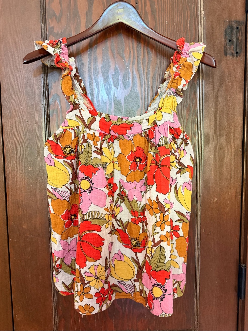 Show Me your mumu mazzy Floral Ruffle Strap Tank Top - boho XS
